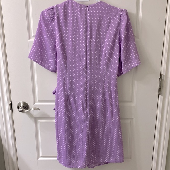 Faux Wrap Dress size medium violet with white polka dots NWT - Picture 3 of 4